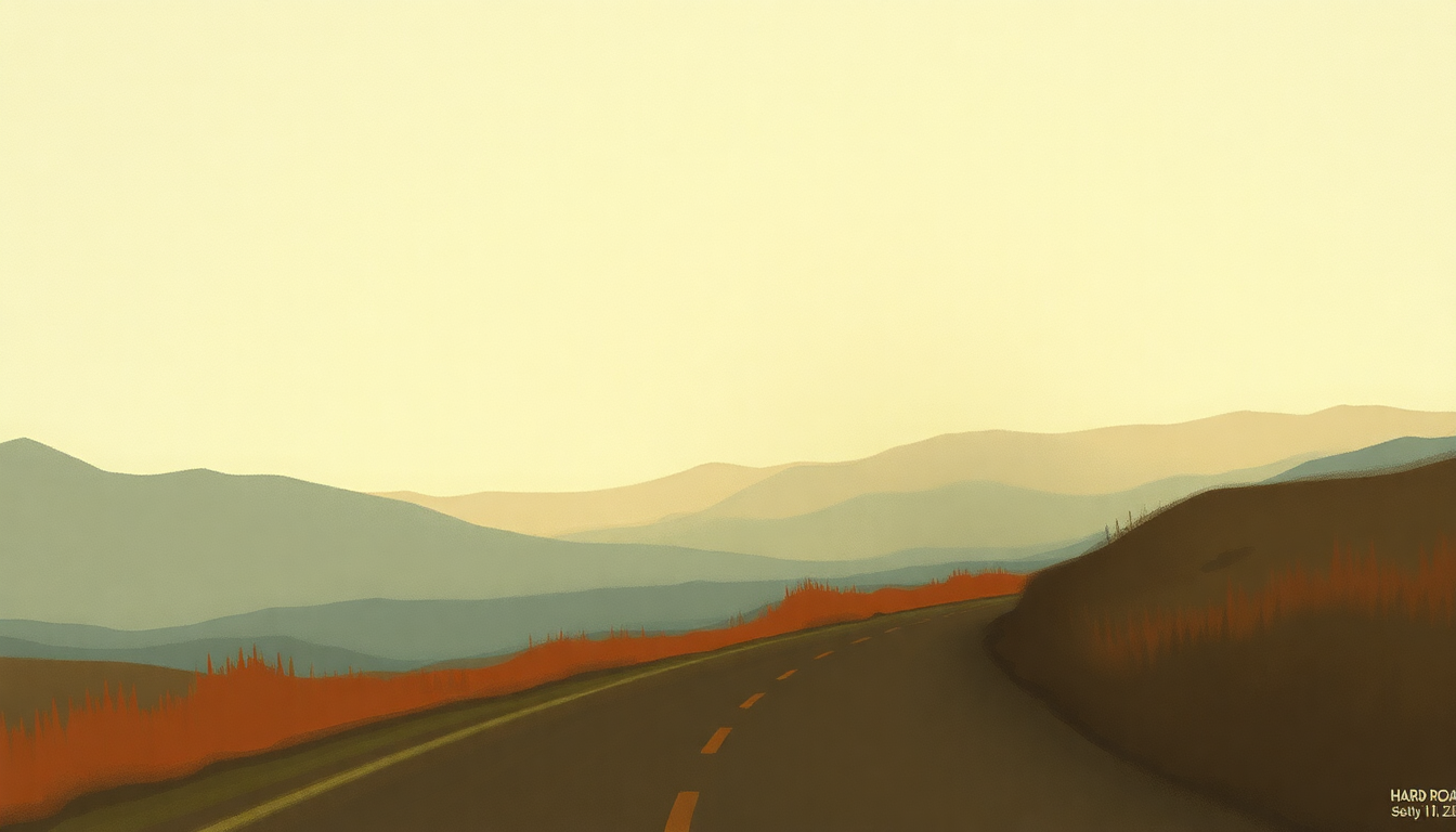 Fan-driven abstract illustration evoking the emotional arc of Hard Road by Black Sabbath