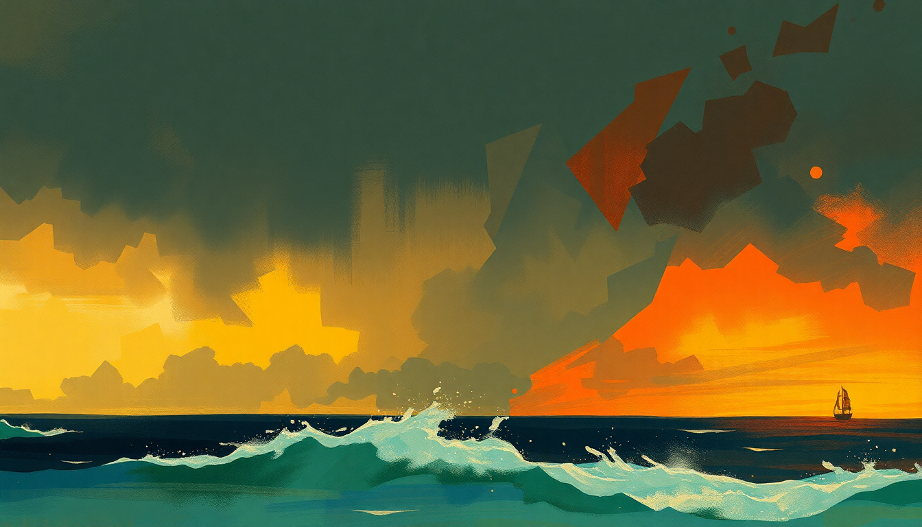 Fan-driven abstract illustration evoking the emotional arc of A La Brava by Tito Puente