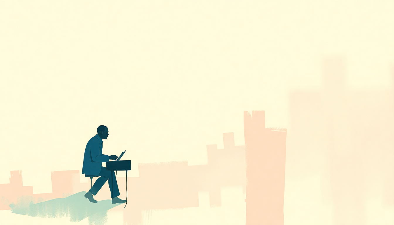 Fan-driven abstract illustration evoking the emotional arc of A Little Jazz Exercise by Oscar Peterson