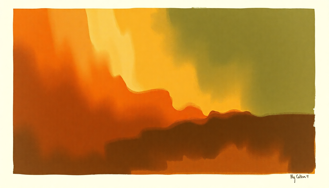 Fan-driven abstract illustration evoking the emotional arc of A Love Supreme Part I Acknowledgement by John Coltrane