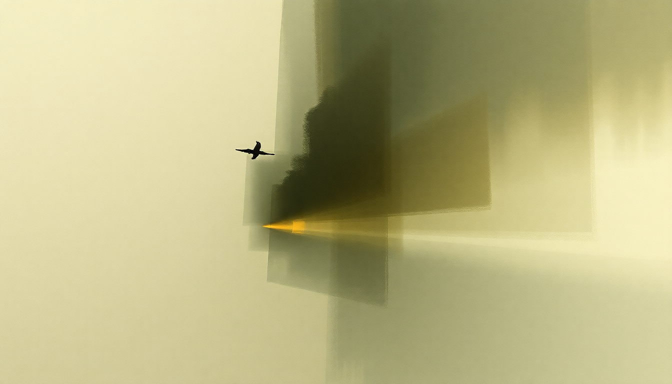 Fan-driven abstract illustration evoking the emotional arc of A Nervous Tic Motion of the Head to the Left by Andrew Bird
