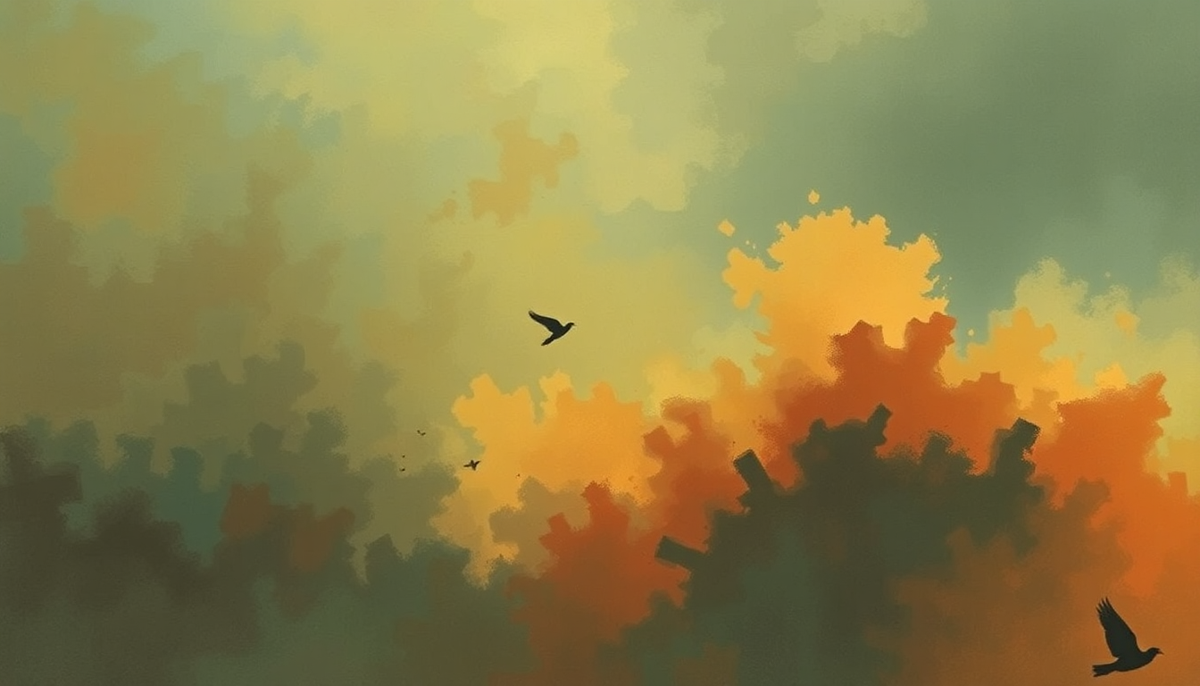 Fan-driven abstract illustration evoking the emotional arc of Agartha by Miles Davis