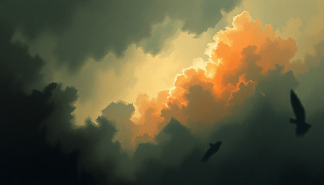 Fan-driven abstract illustration evoking the emotional arc of Aggressive Expansion by Lamb of God