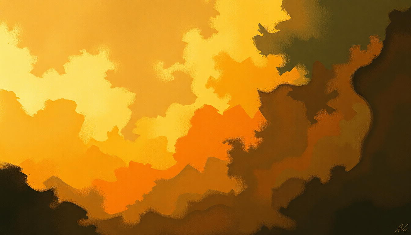Fan-driven abstract illustration evoking the emotional arc of Triumphal Scene by Giuseppe Verdi