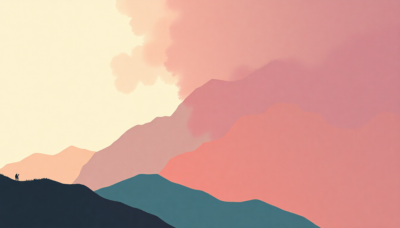 Fan-driven abstract illustration evoking the emotional arc of Ain't No Mountain High Enough by Diana Ross