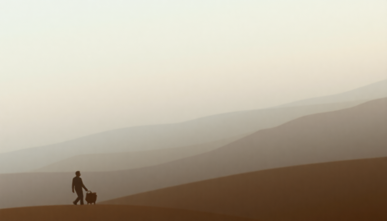 Fan-driven abstract illustration evoking the emotional arc of Aldhechen Manin by Tinariwen
