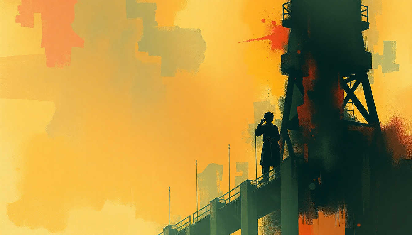 Fan-driven abstract illustration evoking the emotional arc of All Along the Watchtower by Jimi Hendrix