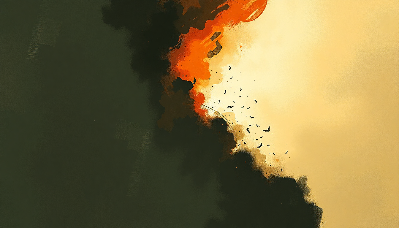 Fan-driven abstract illustration evoking the emotional arc of All Screwed Up by AC/DC