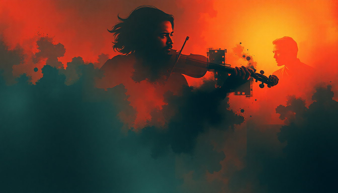 Fan-driven abstract illustration evoking the emotional arc of Allegro from Cello Concerto in E minor, Op. 85 by Yo-Yo Ma