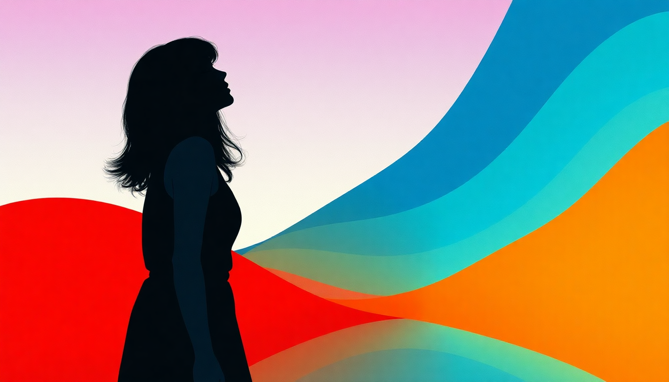 Fan-driven abstract illustration evoking the emotional arc of And She Was by Talking Heads