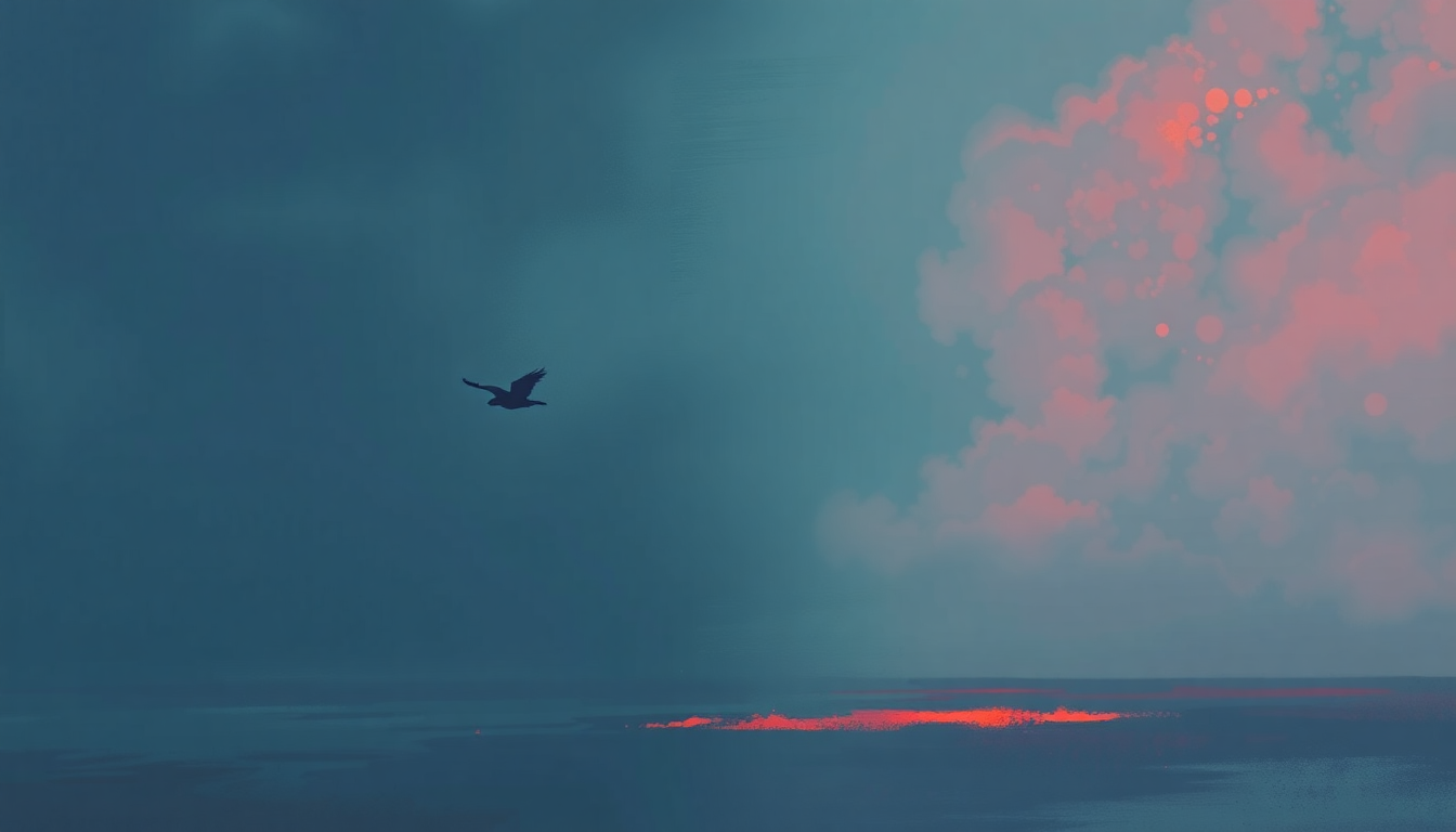 Fan-driven abstract illustration evoking the emotional arc of Angel Flying Too Close to the Ground by Willie Nelson