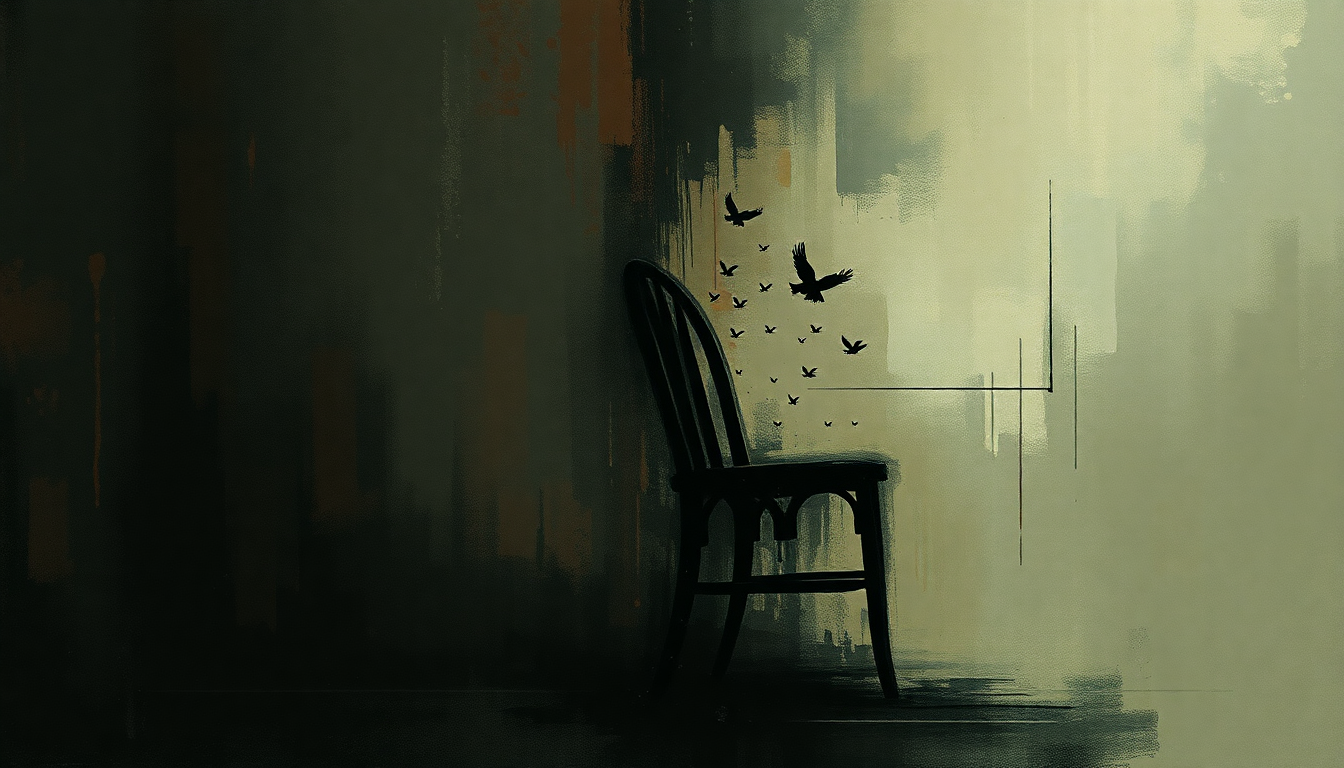 Fan-driven abstract illustration evoking the emotional arc of Angry Chair by Alice in Chains