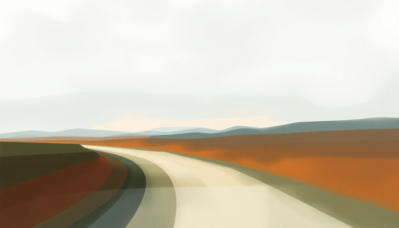Fan-driven abstract illustration evoking the emotional arc of Any Road by George Harrison