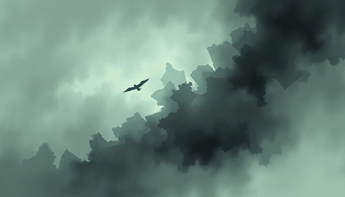 Fan-driven abstract illustration evoking the emotional arc of Archangel by Burial