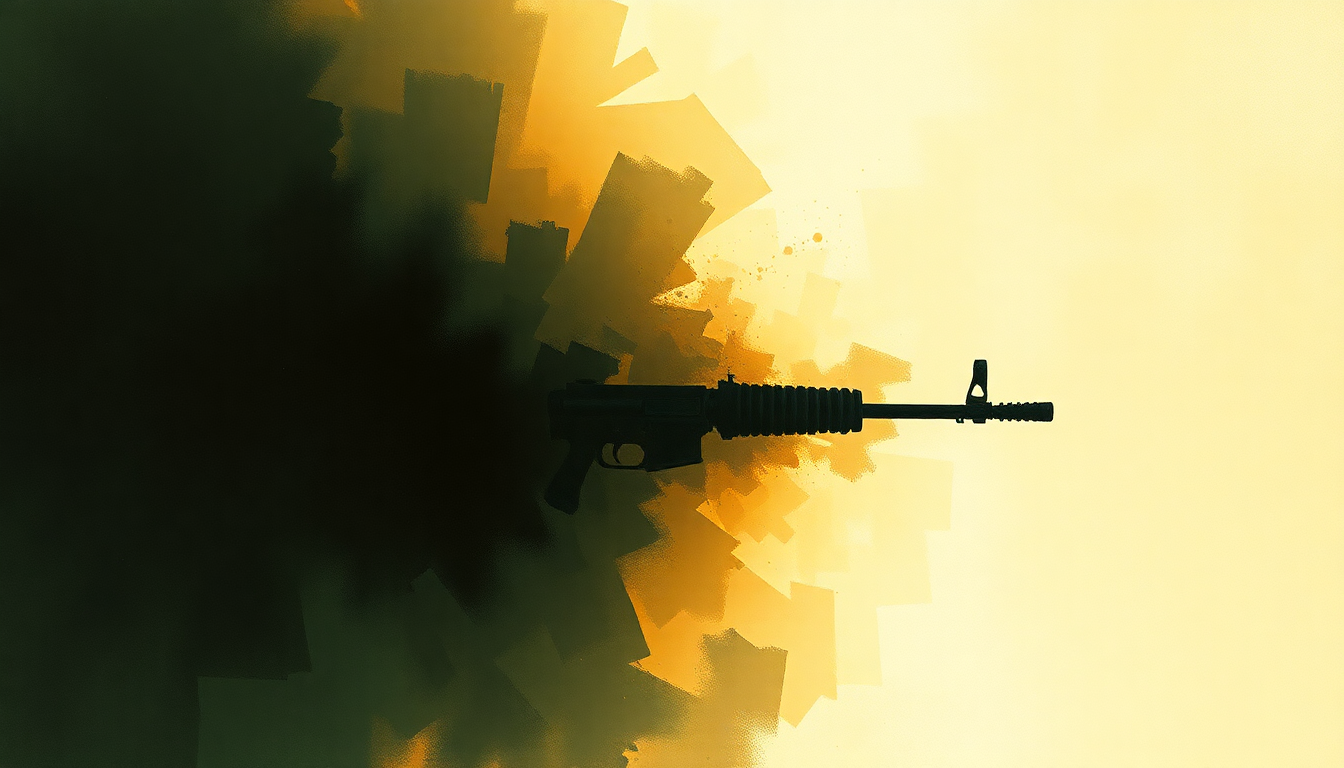 Fan-driven abstract illustration evoking the emotional arc of Armalite Rifle by Gang of Four