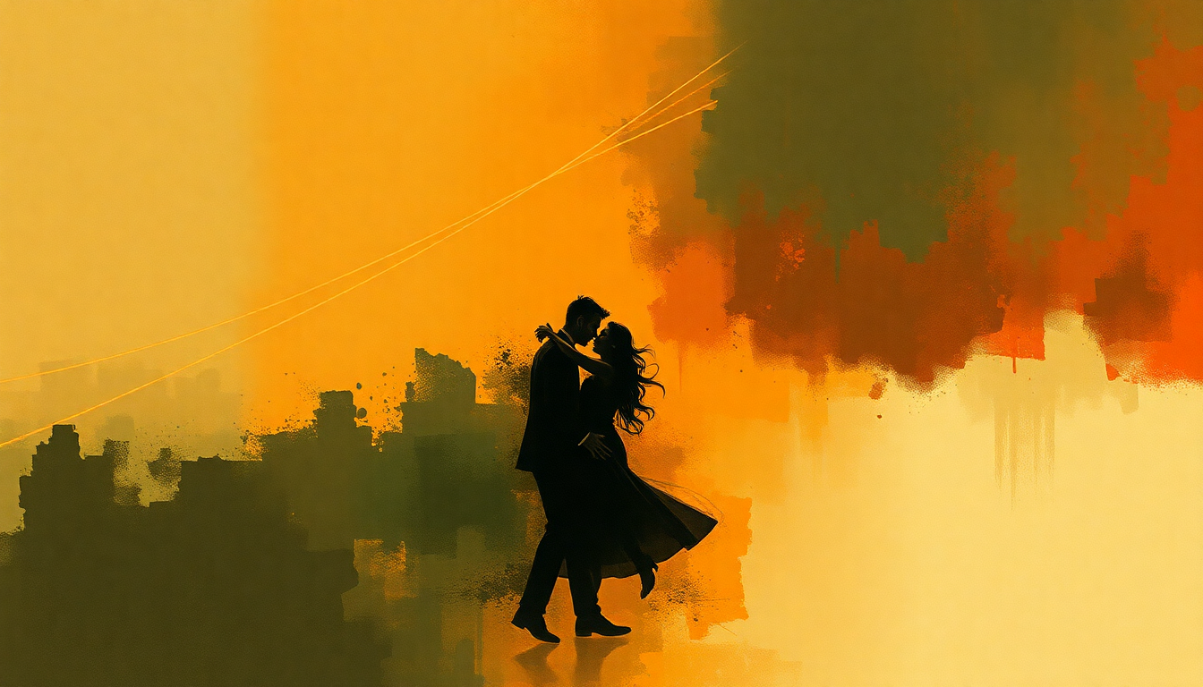 Fan-driven abstract illustration evoking the emotional arc of Libertango by Astor Piazzolla