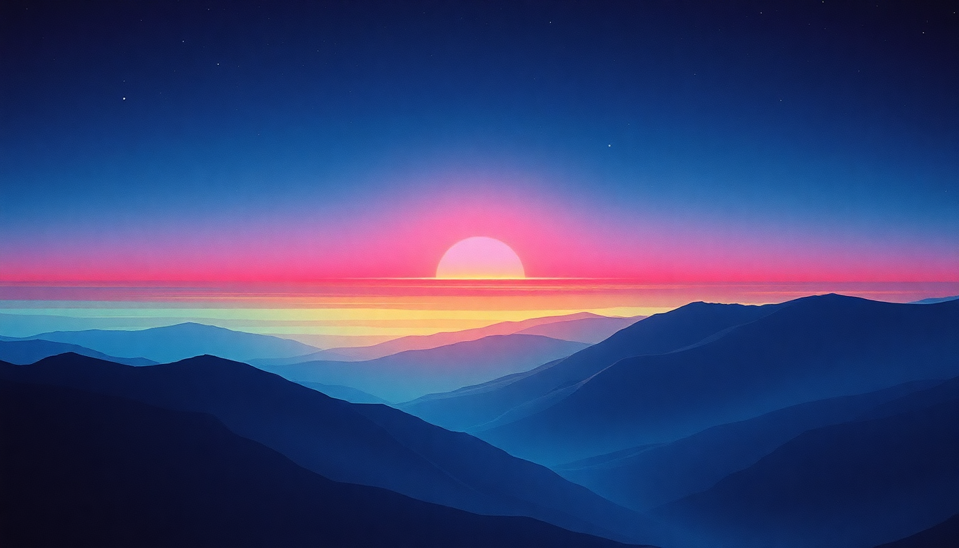 Fan-driven abstract illustration evoking the emotional arc of Astradyne by Ultravox