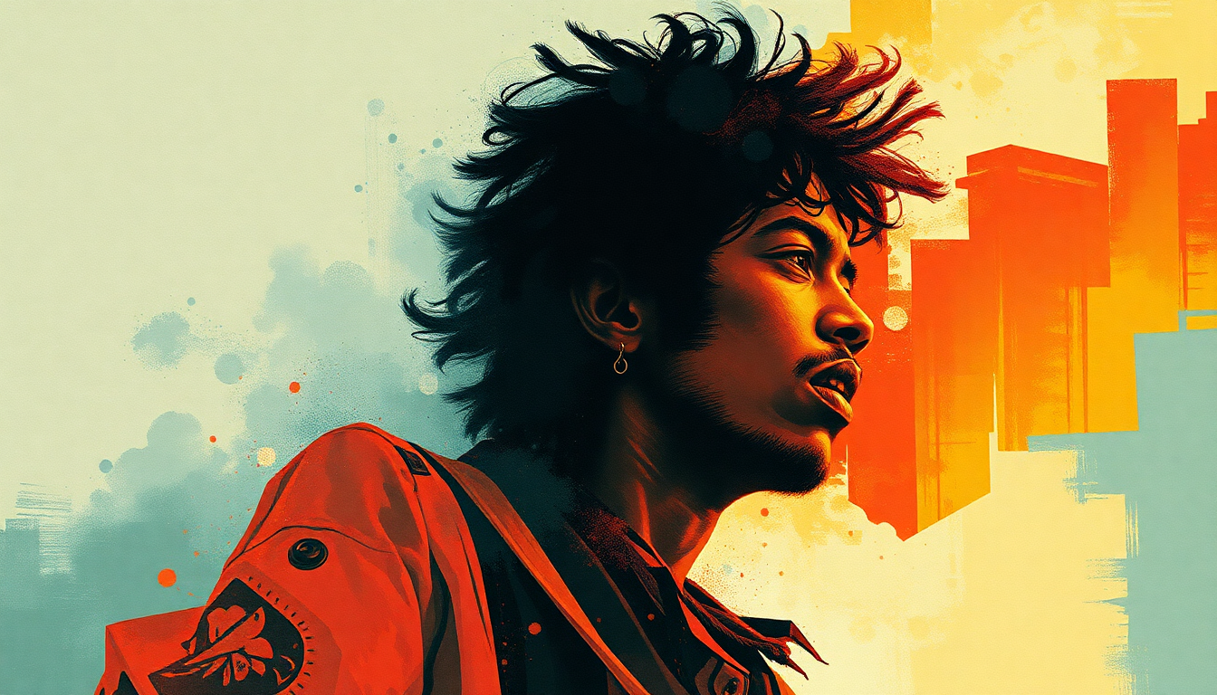Fan-driven abstract illustration evoking the emotional arc of Astro Man by Jimi Hendrix