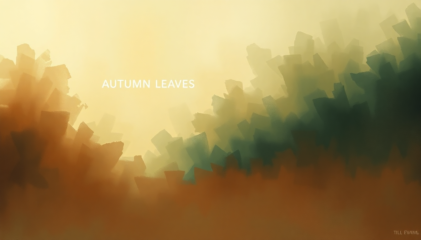 Fan-driven abstract illustration evoking the emotional arc of Autumn Leaves by Bill Evans