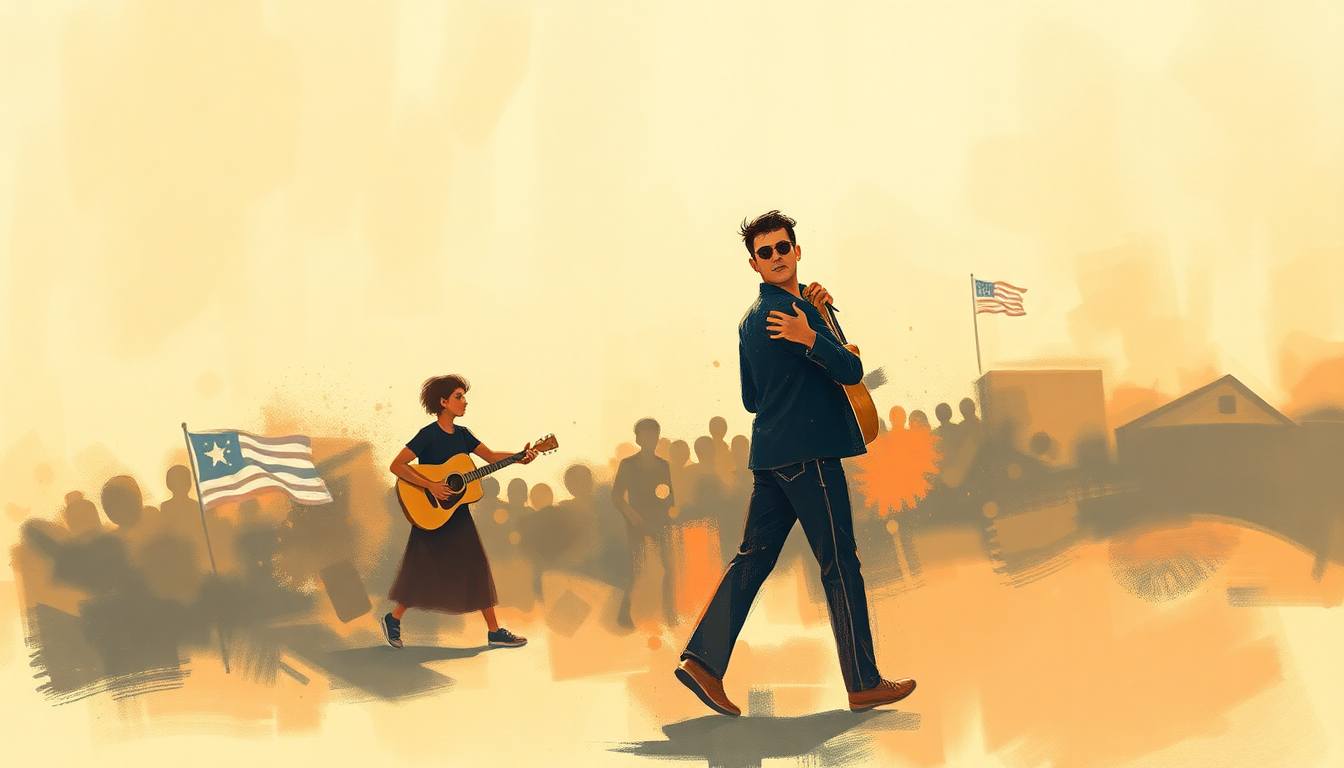 Fan-driven abstract illustration evoking the emotional arc of Back in the U.S.A. by Chuck Berry