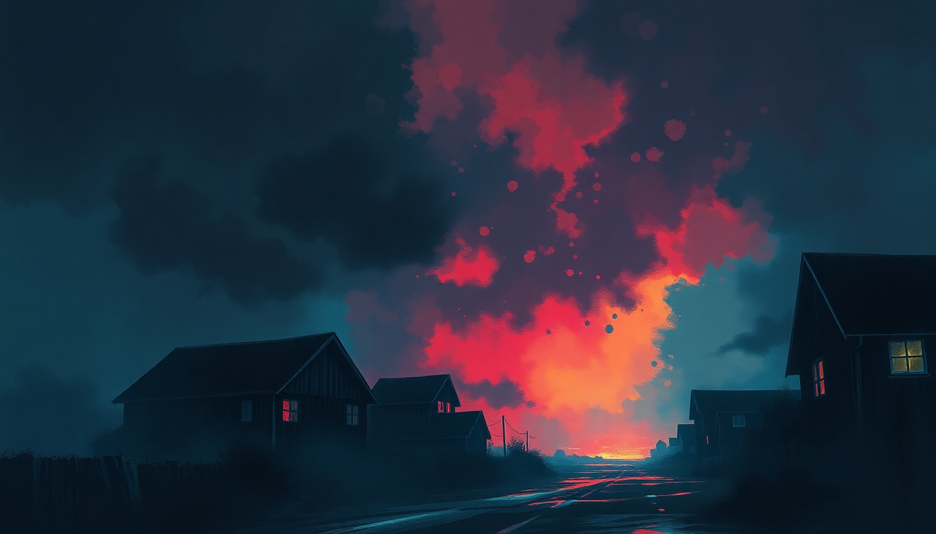 Fan-driven abstract illustration evoking the emotional arc of Back in the Village by Iron Maiden