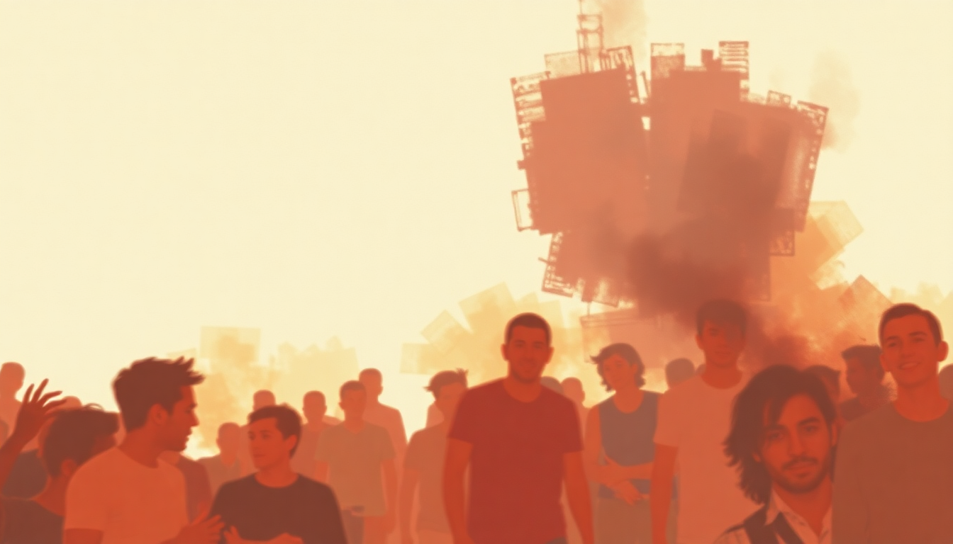 Fan-driven abstract illustration evoking the emotional arc of Banquet by Bloc Party