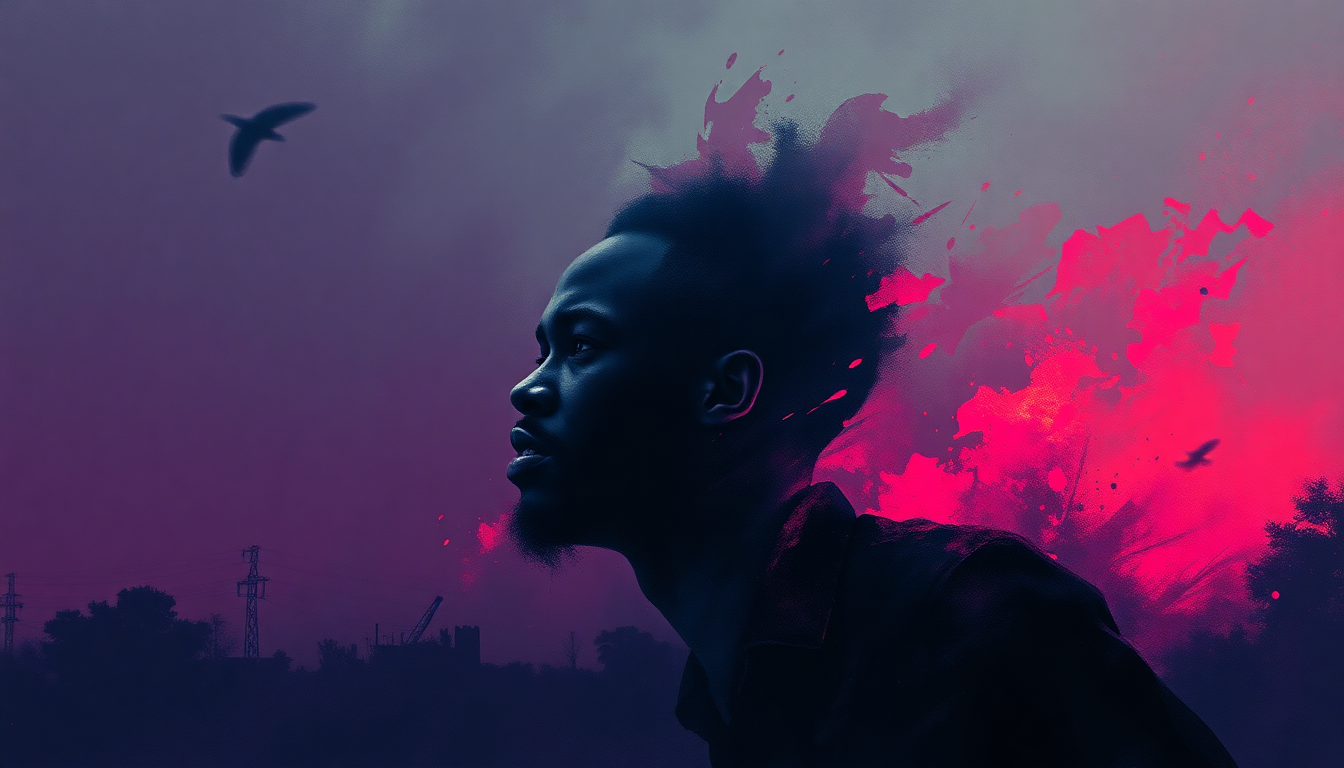 Fan-driven abstract illustration evoking the emotional arc of Beasts of No Nation by Fela Kuti
