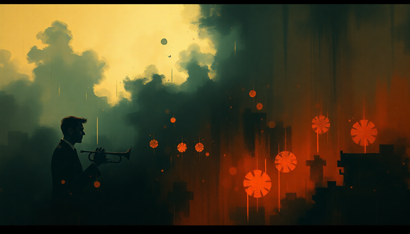 Fan-driven abstract illustration evoking the emotional arc of Bebop by Dizzy Gillespie