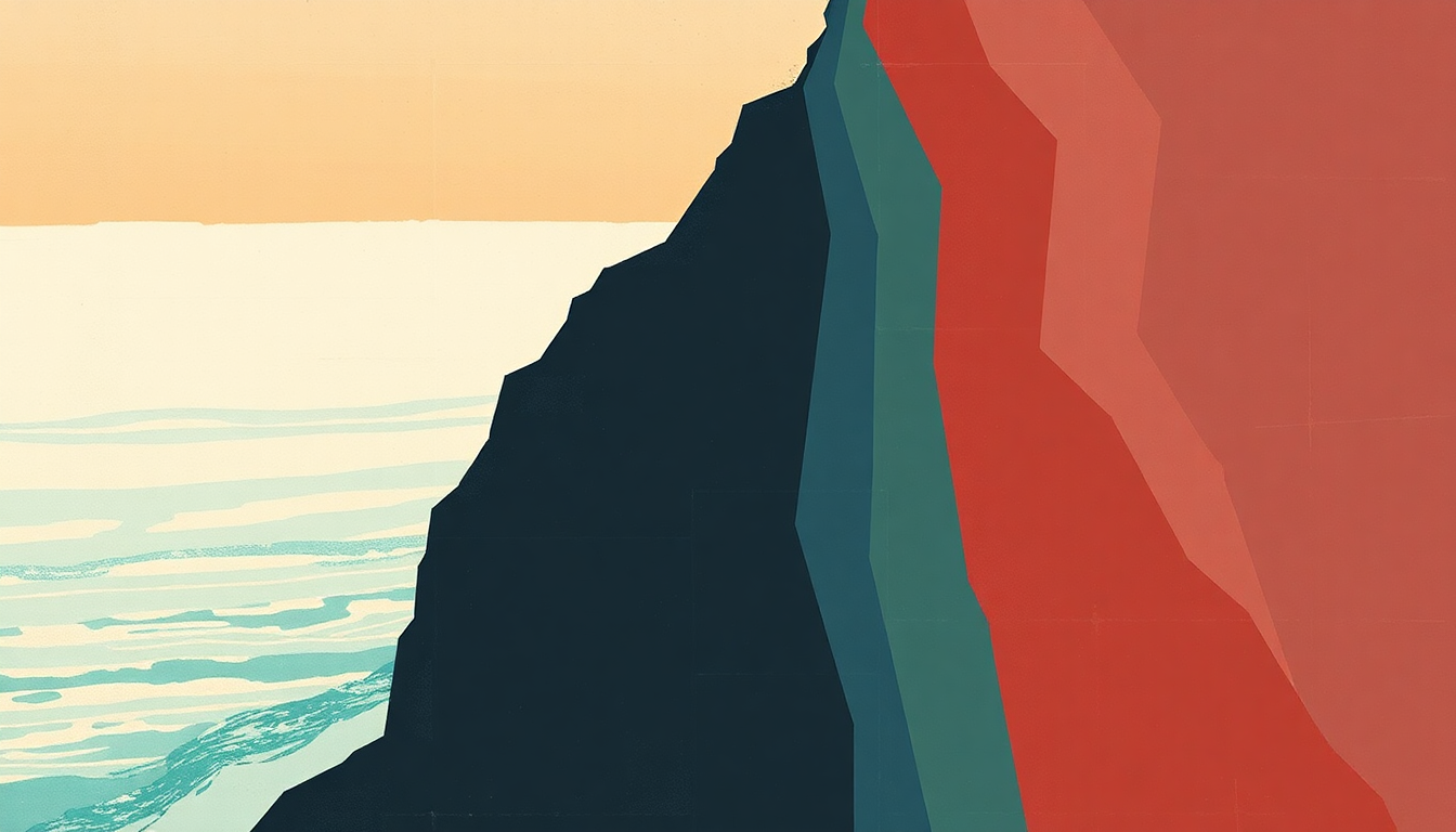 Fan-driven abstract illustration evoking the emotional arc of Before the Water Gets Too High by Parquet Courts