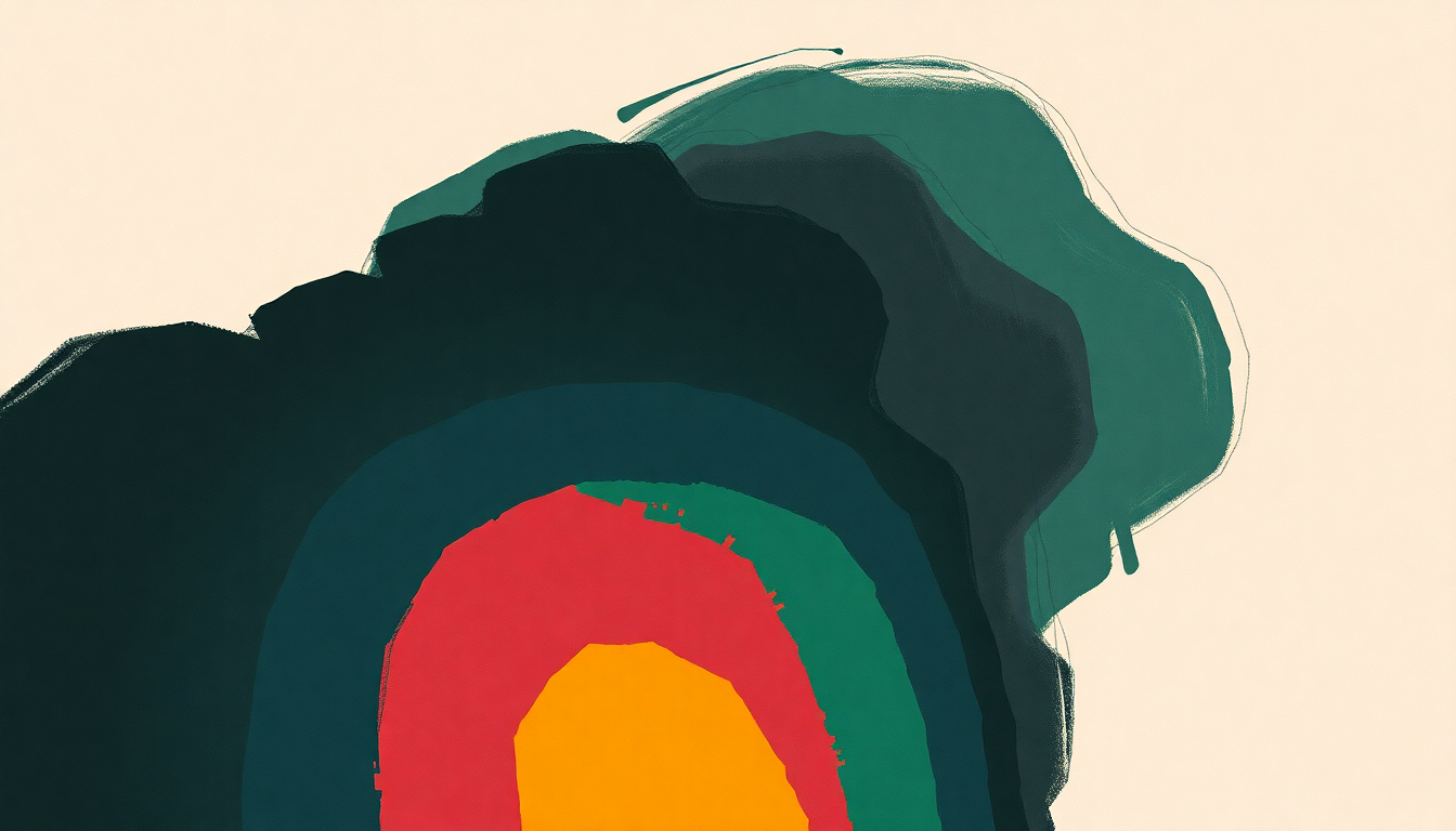 Fan-driven abstract illustration evoking the emotional arc of Big Mess by Devo