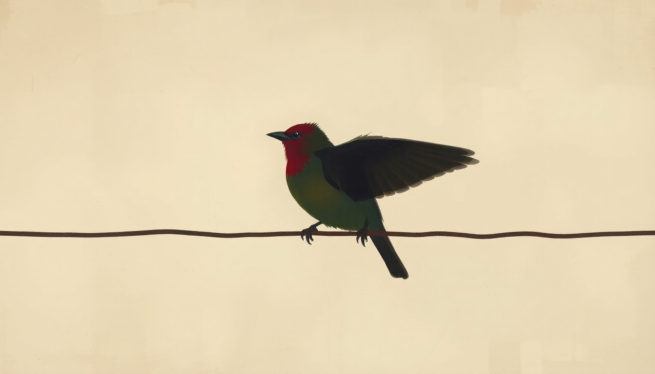 Fan-driven abstract illustration evoking the emotional arc of Bird on the Wire by Leonard Cohen