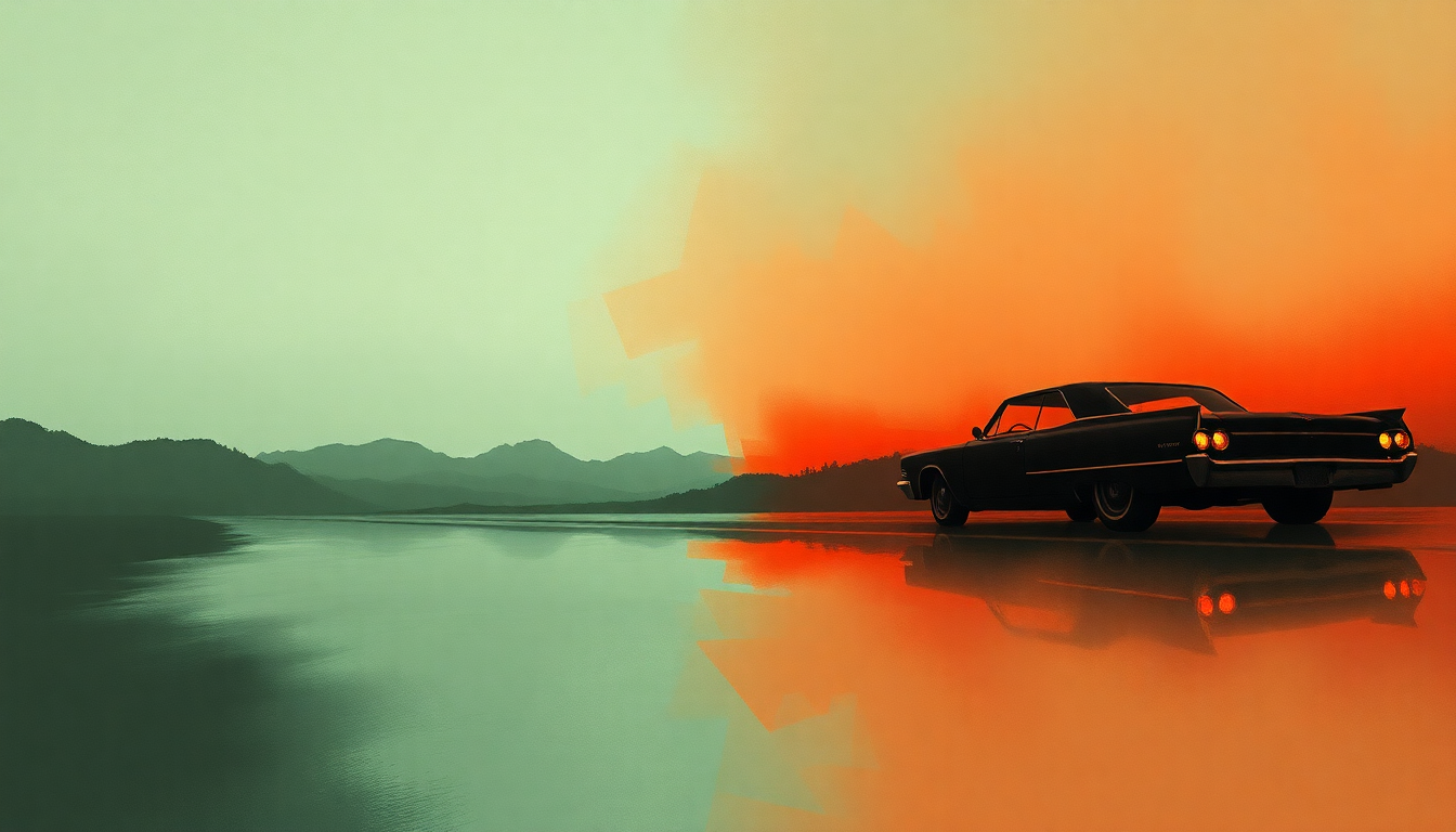 Fan-driven abstract illustration evoking the emotional arc of Black Cadillacs by Modest Mouse