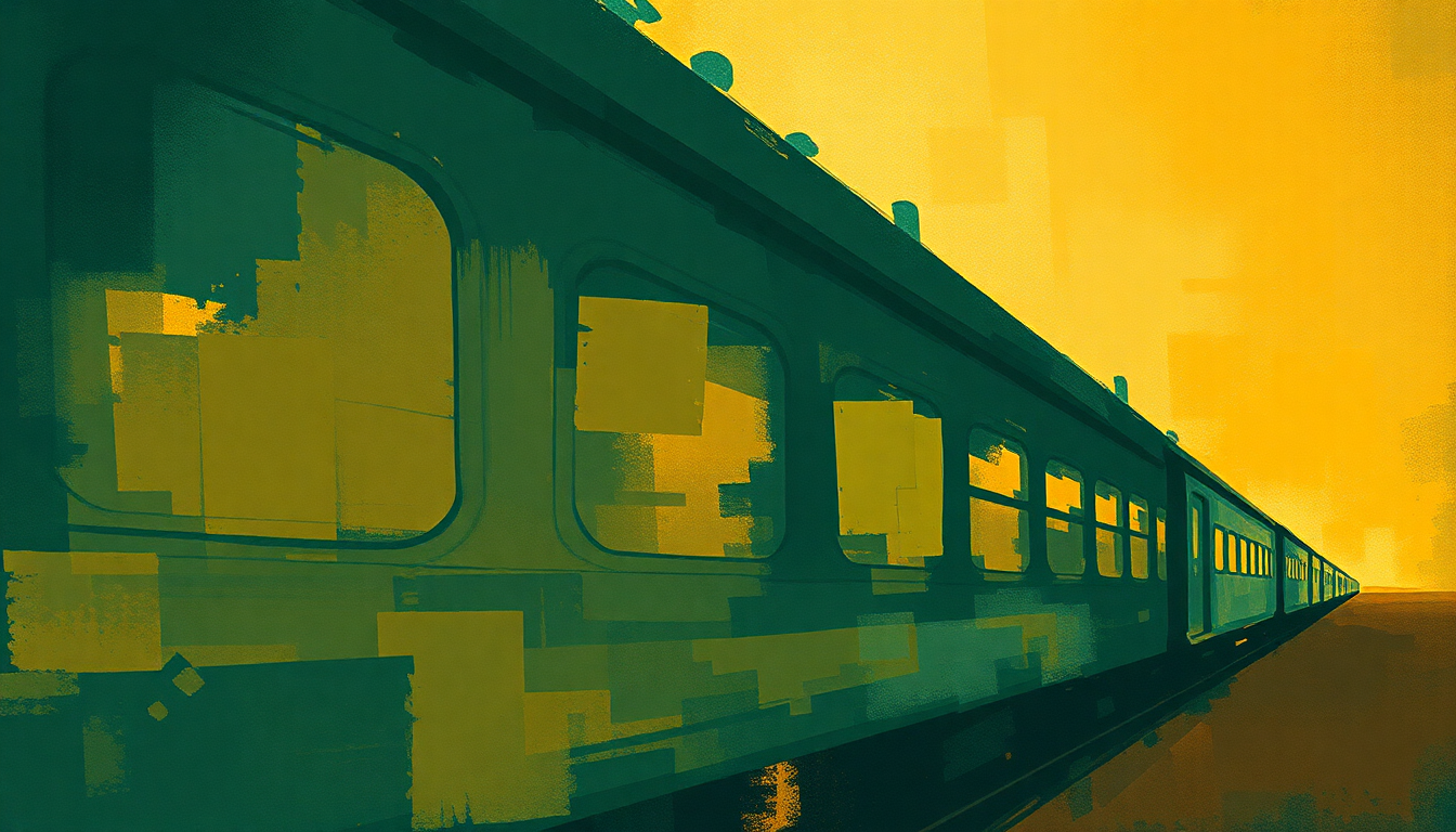 Fan-driven abstract illustration evoking the emotional arc of Blue Train by John Coltrane