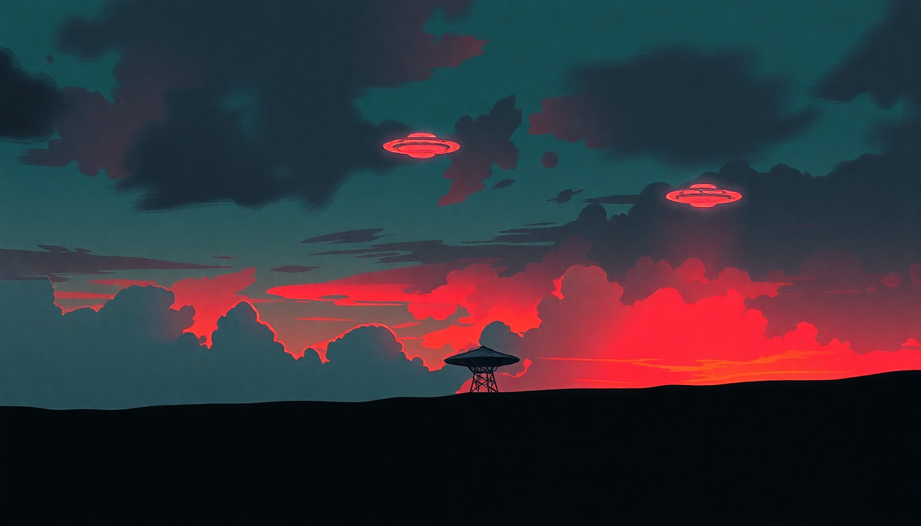 Fan-driven abstract illustration evoking the emotional arc of Books About UFOs by Hüsker Dü
