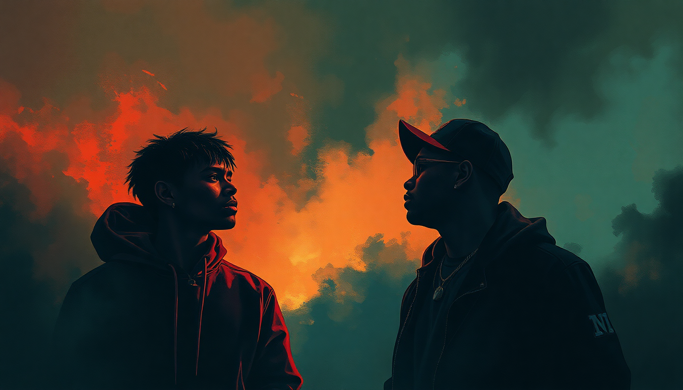 Fan-driven abstract illustration evoking the emotional arc of Boyz-n-the-Hood by N.W.A