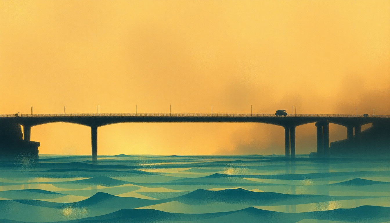 Fan-driven abstract illustration evoking the emotional arc of Bridge Over Troubled Water by Aretha Franklin