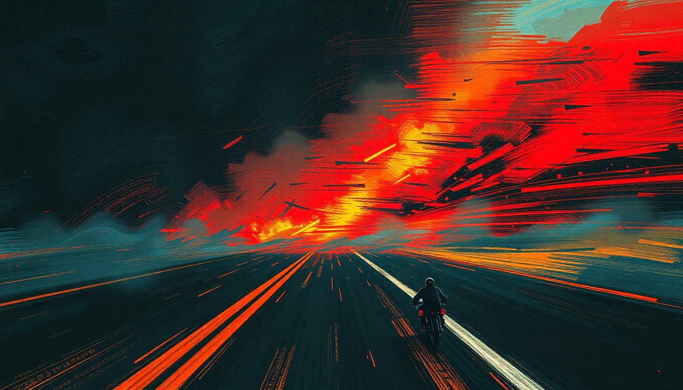 Fan-driven abstract illustration evoking the emotional arc of Built for Speed by Motorhead