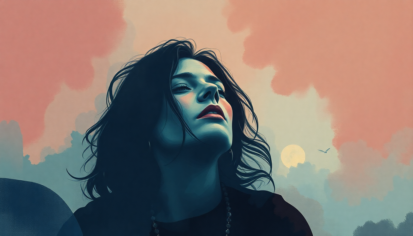 Fan-driven abstract illustration evoking the emotional arc of Buried Alive in the Blues by Janis Joplin