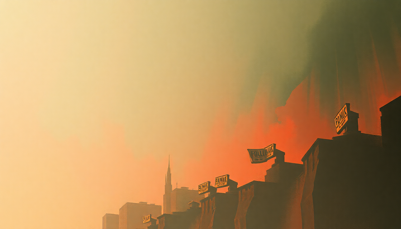 Fan-driven abstract illustration evoking the emotional arc of Burn Hollywood Burn by Public Enemy