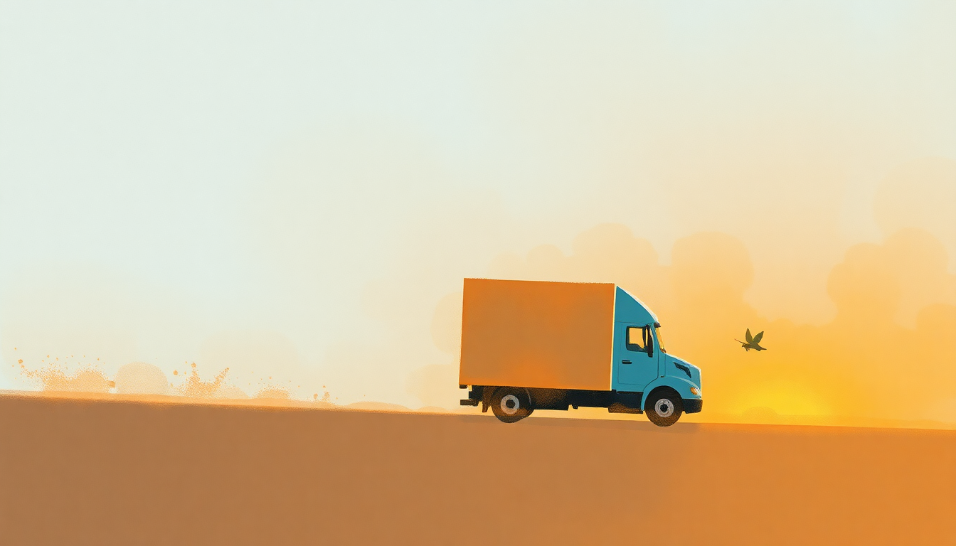 Fan-driven abstract illustration evoking the emotional arc of Butterfly Driving a Truck by Caspar Babypants