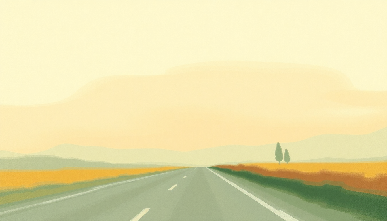 Fan-driven abstract illustration evoking the emotional arc of Carefree Highway by Gordon Lightfoot