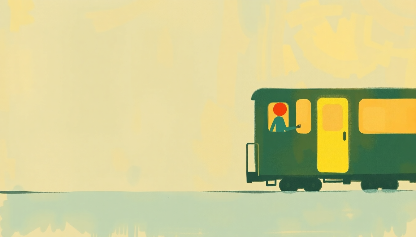 Fan-driven abstract illustration evoking the emotional arc of Catch That Train by Dan Zanes and Friends