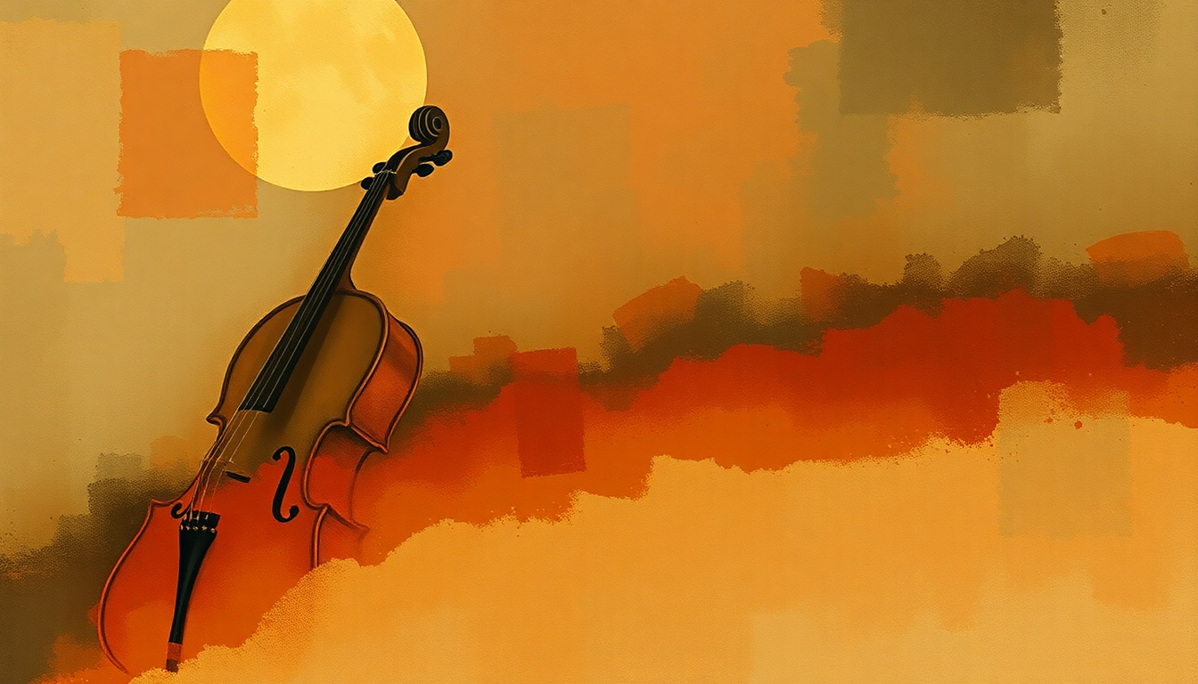 Fan-driven abstract illustration evoking the emotional arc of Concerto for Two Cellos in G minor, RV 531 by Antonio Vivaldi