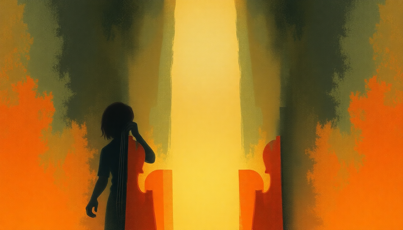 Fan-driven abstract illustration evoking the emotional arc of Cello Sonata No. 3 by Ludwig van Beethoven