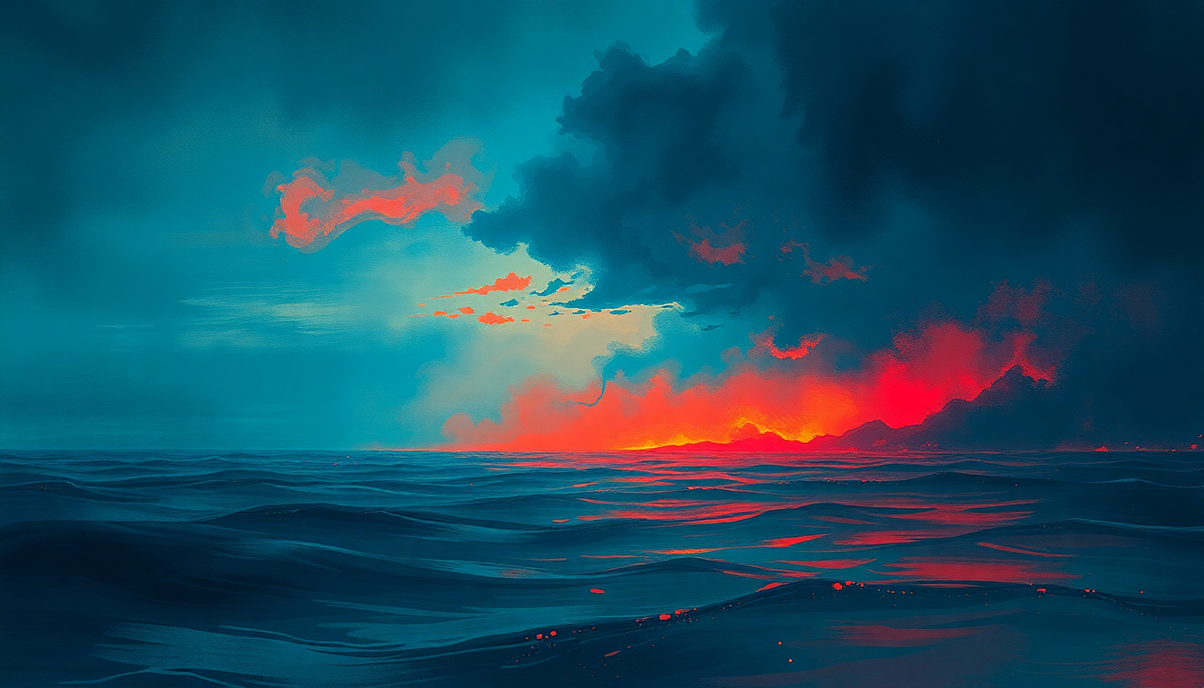 Fan-driven abstract illustration evoking the emotional arc of Children of the Sea by Black Sabbath
