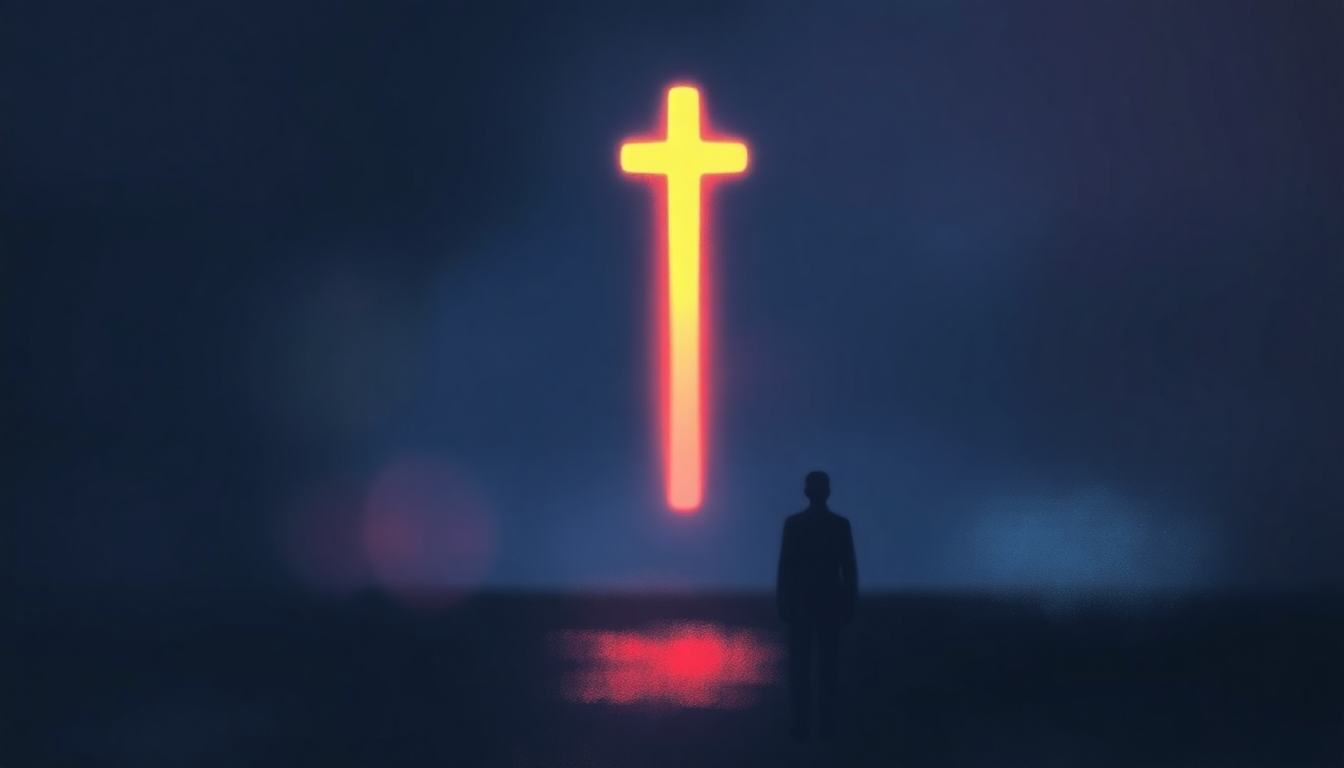 Fan-driven abstract illustration evoking the emotional arc of Church by Lyle Lovett