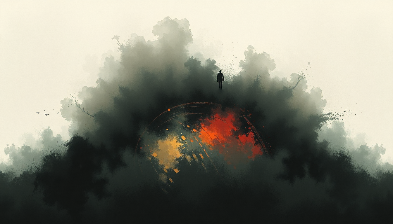 Fan-driven abstract illustration evoking the emotional arc of Clock Catcher by Flying Lotus