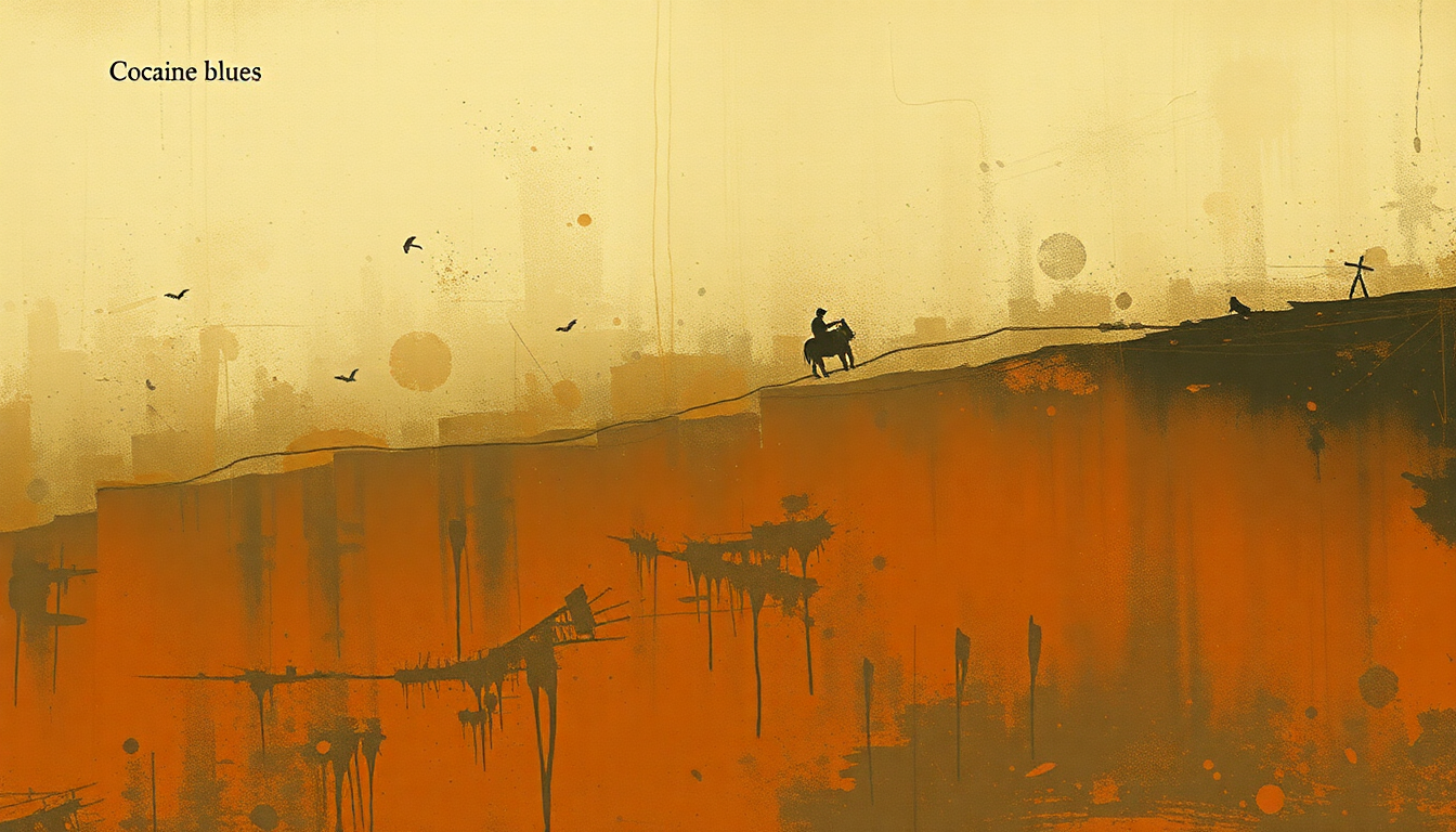 Fan-driven abstract illustration evoking the emotional arc of Cocaine Blues by Johnny Cash