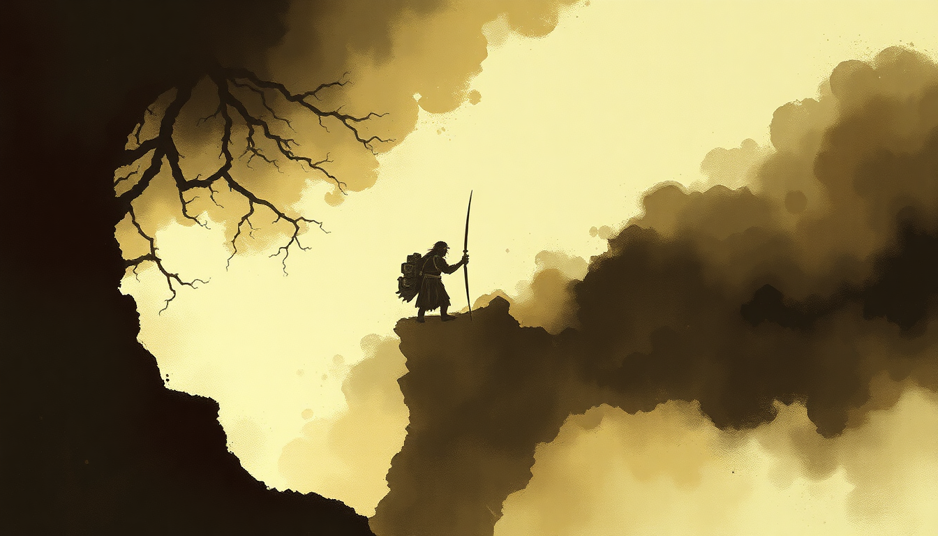 Fan-driven abstract illustration evoking the emotional arc of Colony of Birchmen by Mastodon