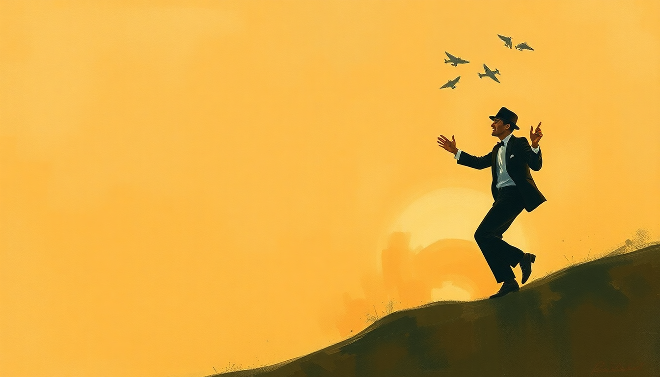 Fan-driven abstract illustration evoking the emotional arc of Come Fly with Me by Frank Sinatra